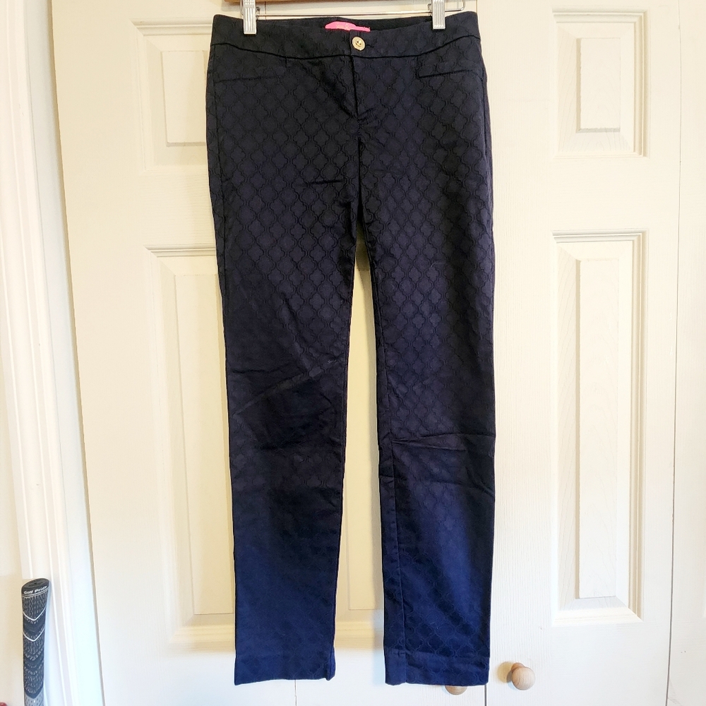Lily Pulitzer Navy Blue Patterned Skinny Pants Sz 0 - Picture 12 of 12